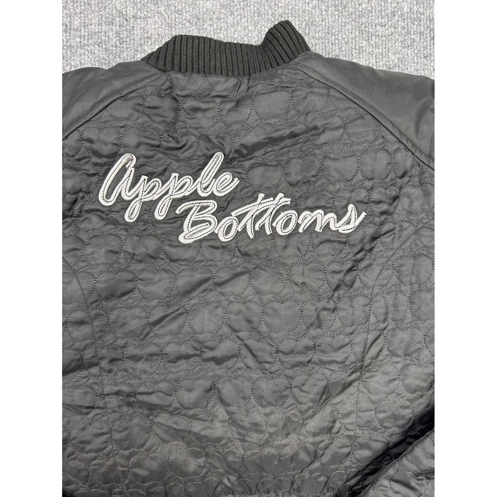 VTG Apple Bottoms Quilted Heart Pattern Bomber Jacket‎ Black Size S Embroidered